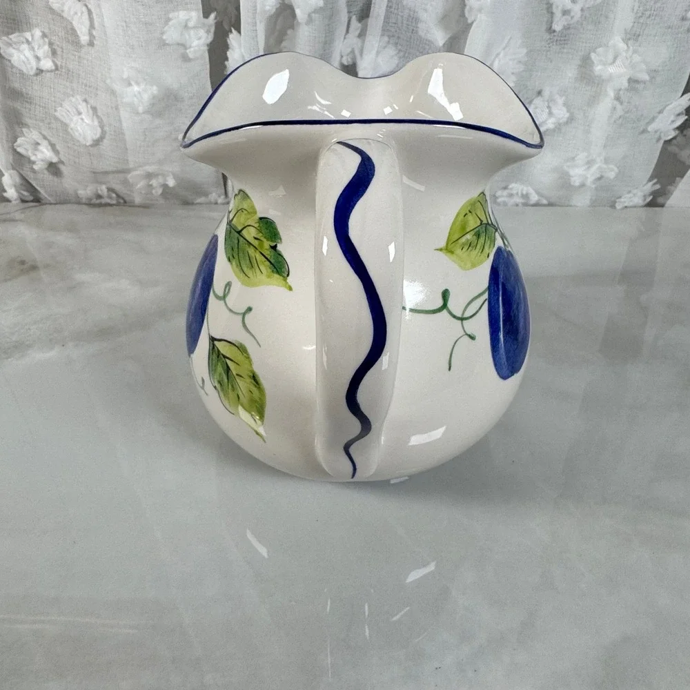 Zanolli Ceramic Pitcher Jug Handpainted Plums Italy‎ Fruit Farmhouse Cottagecore